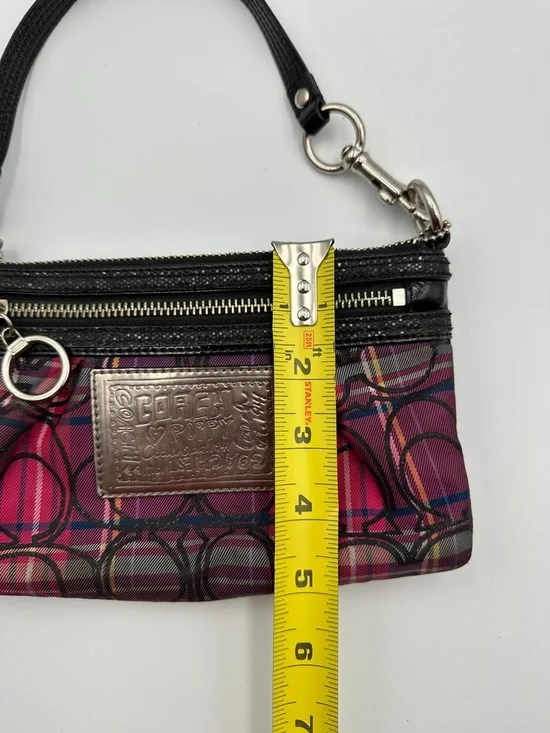 Coach Poppy Plaid Tartan Wristlet Double Zip Y2K Glam Signature C Pink Black - Picture 16 of 16